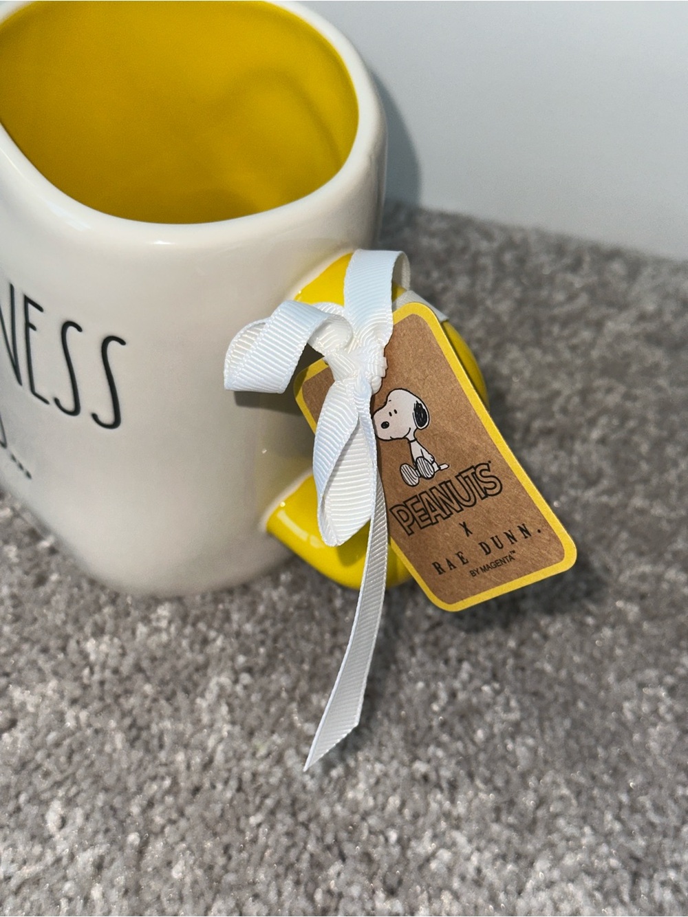 Peanuts by Rae Dunn Snoopy & Woodstock Yellow-Accent Ceramic Mug Happiness Is… - Picture 4 of 5